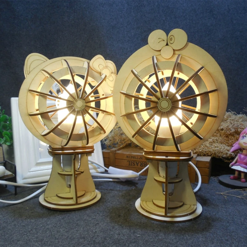 

DIY Led Wooden Night Light Doraemon/Hello Kitty 3D Puzzle Game Assembly Table Lamp Model Desk Lights Toy Gift for Children Teens