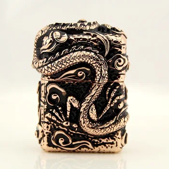 

3D China Dragon Pure copper Cigarette Lighter Cigarettes Kerosene Flint Petrol Vintage Gasoline Lighter Oil Petrol Refillable