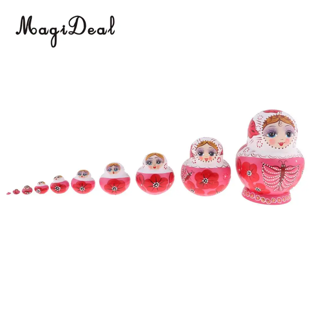 Set of 10pcs Wooden Russian Nesting Doll Babushka Matryoshka Stacking Dolls Set Birthday Xmas Gift Festival Ornament
