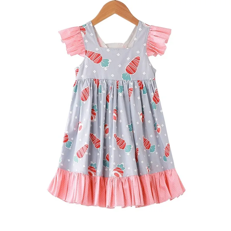 Sweet Kids Girls Ruffles Print Cute Caroot Dots Pink Color Summer Dress Princess Korean Fashion Children | Детская одежда и обувь