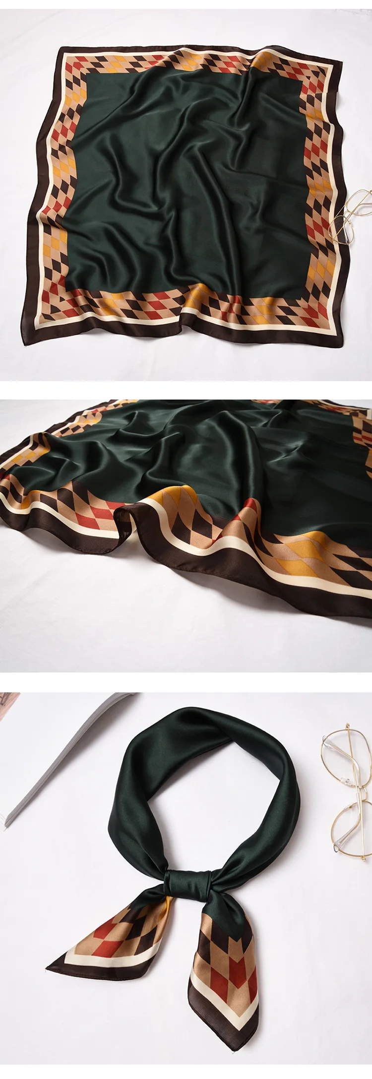 70*70 см Модный женский шелковый шарф с мелким принтом, полосатый головной убор, Сумка с лентами, брендовые шарфы, маленькие квадраты S