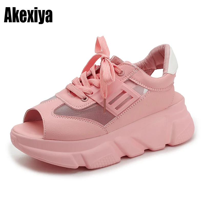 

Women's Sandals Summer Muffin Thick Bottom Fish Mouth Sports Sandals With Breathable Mesh Pu Leather Casual Shoes d946