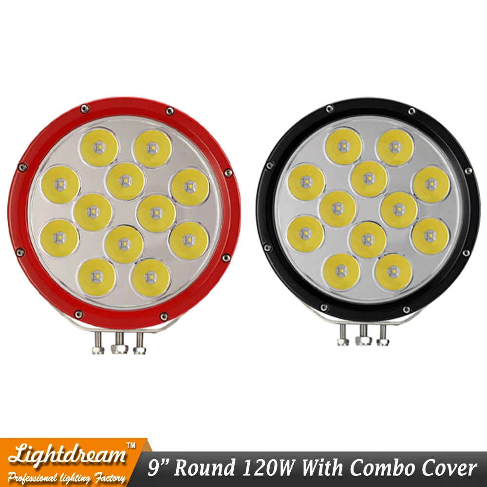 

9inch 120W XML 10W LED 12V IP67 Driving LED Light for 4WD Car Pickup truck Led off-road lights Round black red external light x1