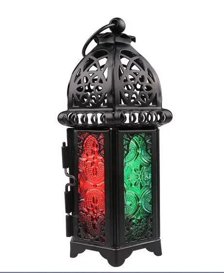 

New Classic Moroccan Style Candle Holder 8.3*7.2*16.5CM Votive Iron Glass Candlestick Candle Lantern Home Wedding Decoration
