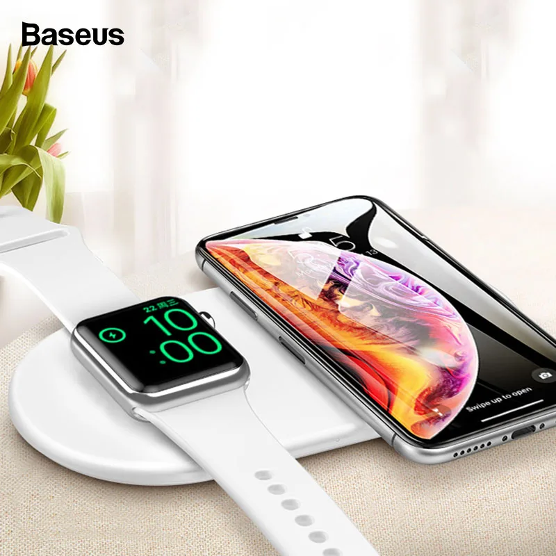 Беспроводное зарядное устройство Baseus Qi для Apple Watch iWatch 4, 3, 2, 1, 2в1, быстрая Беспроводная зарядная подставка для iPhone 11 Pro Max X, samsung S10, S9