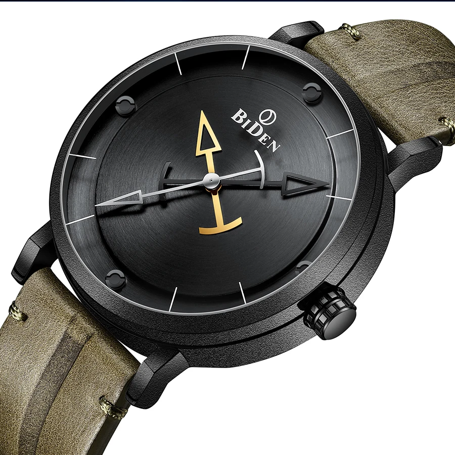 Luxury Brand Men Watch Cool Male Waterproof Sport Military Wristwatch Unique Sun Satin Polished Dial Leather Band Fashion Clock