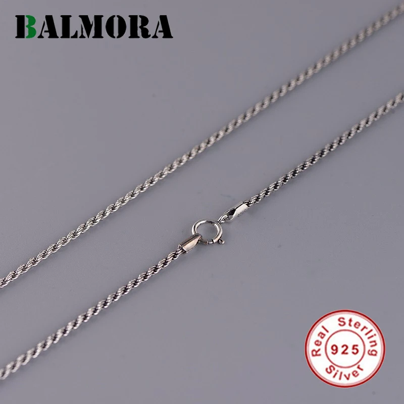 

BALMORA Real 925 Sterling Silver Twist Chains Necklaces for Women Men Couple Retro Simple Fashion Jewelry Accessories 16-32 inch