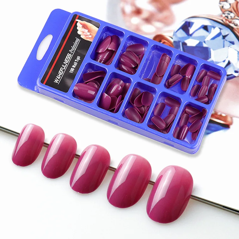 

100PCS Stiletto Matte Nude Beige Hand Painted Nail Tips Press on Stick on Fake Nails Full Cover Medium False Nail Tips