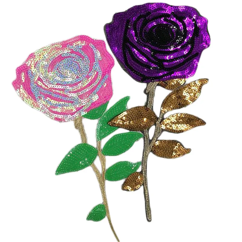

Girl men clothes Diy sequins patch deal with it 34cm violet pink rose iron on patches for clothing flower stickers free shipping