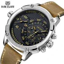 Mens Watches MEGIR Luxury Big Dial Military Sport Quartz Wrist Watch Men Leather Casual Waterproof Clock Male Relogio Masculino megir relogio masculino big dial men watches top luxury brand black quartz military wrist watch men clock men s sports watch new