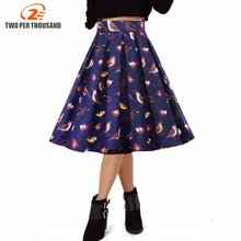 Плиссированные 50 s юбки Jupe женские летние птицы Пышная юбка высокая талия Великолепная печать Faldas винтажная Цветочная миди юбка Faldas