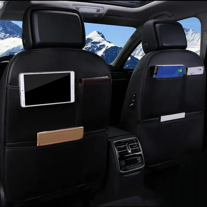 Car Seat Back Cover Mat Protector Anti-kick Pad Waterproof Storage Pockets Accessories YAN88