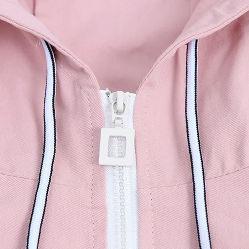 Women Jacket Harajuku Korean Zipper Letter Printed Hooded Simple Loose Womens Jackets Fashion BF New Style All-match Casual Cute