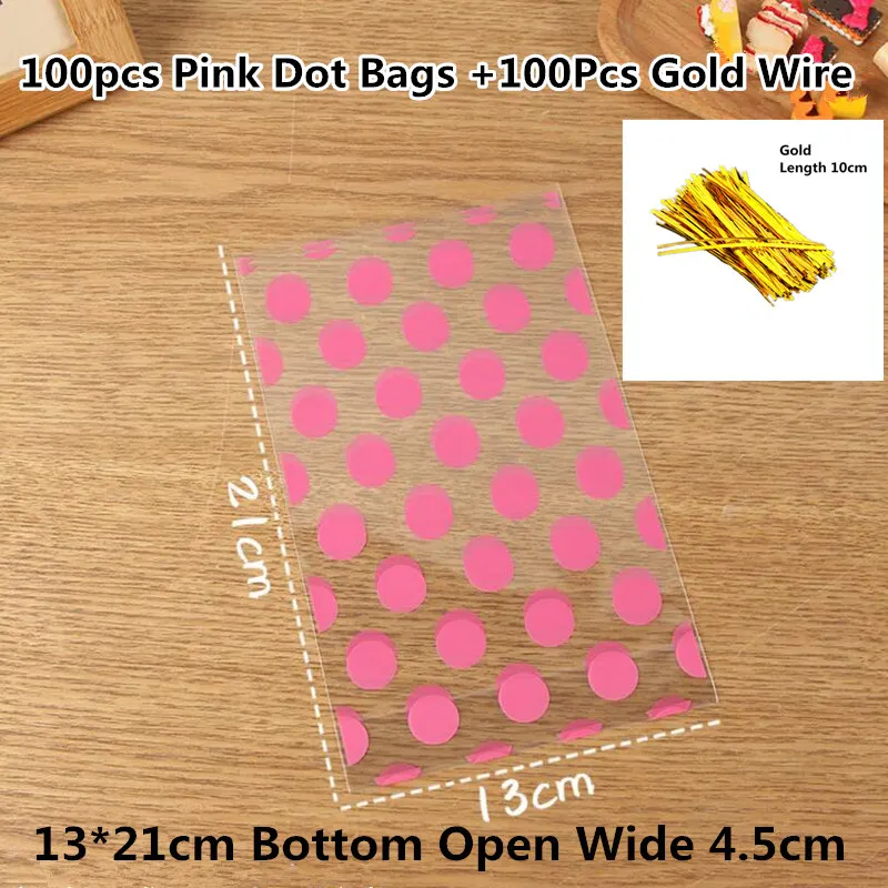 Pink Dot LBSISI Life 100 Наборы самостоящий прозрачный белый горошек вечерние рождественские печенье Конфеты Шоколад DIY пакеты для выпечки - Цвет: Pink Dot