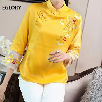 

2019 Autumn Fashion Coats & Jackets Women Luxurious Embroidery 3/4 Sleeve Vintage Tops Coat Yellow Pink Coat Female Plus Size
