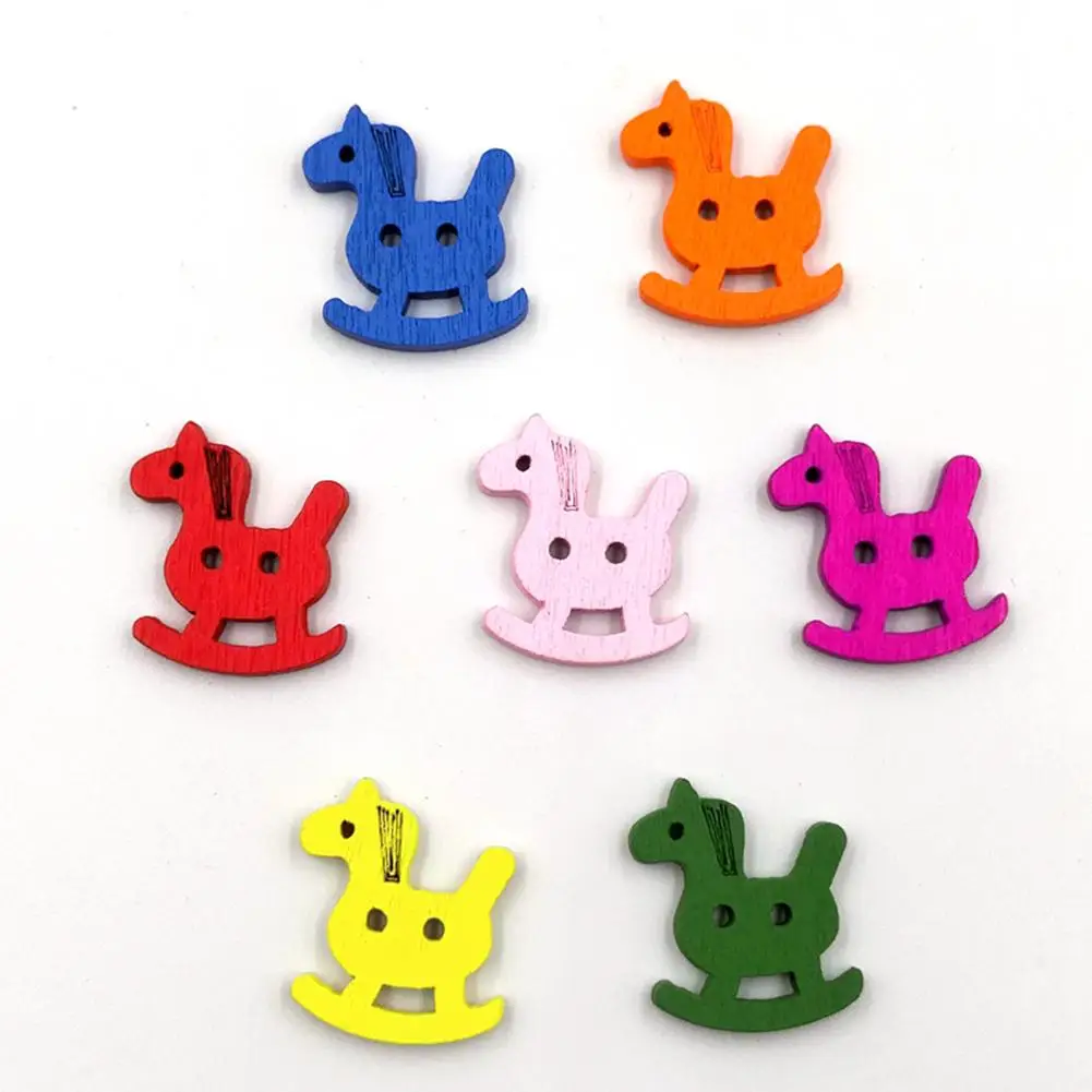 

100Pcs DIY Button Craft Kids Toys Lovely Horse Wooden Buttons Sewing Scrapbooking Cards Art Craft DIY Decor toys for children