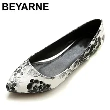 BEYARNE New Women Leather Flats High Quality Chinese Style Flower Casual Pointy Toe Basic Ballerina Ballet