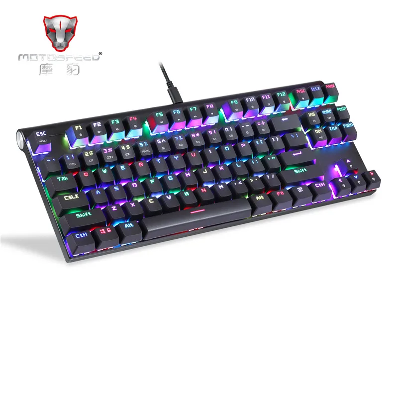 Дешево Motospeed CK101 Проводная Механическая клавиатура Металл 87 клавиш RGB синий красный переключатель игровой светодиодный планшет с подсветкой Насто...