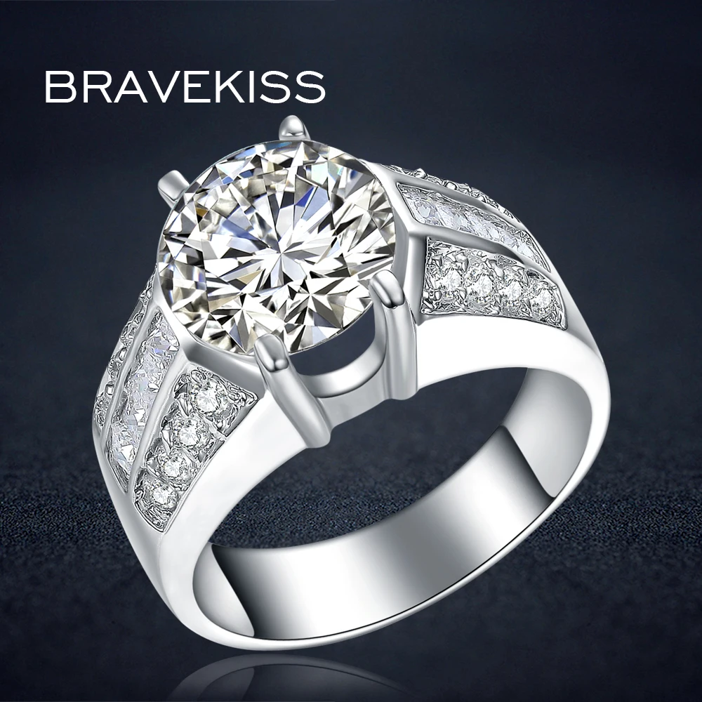 

BRAVEKISS classic big crystal ring for women wedding band engagement ring bands cubic zircon stone ringen bague jewelry BUR0331