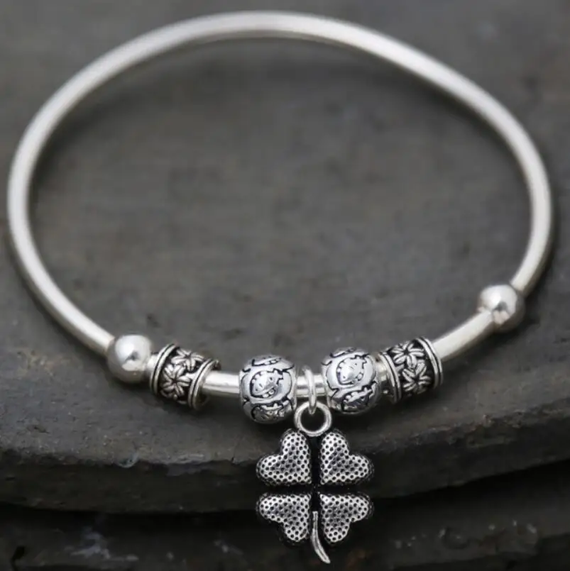 

Creative 925 handmade sterling silver clover accessories carved bangle (SYF)