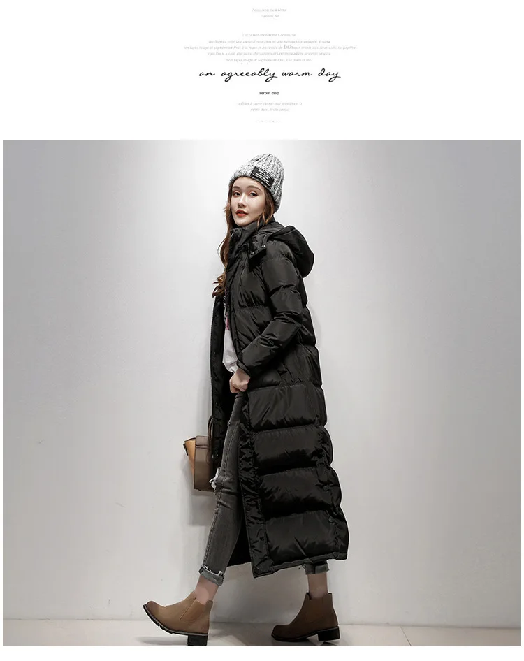 Tcyeek зимняя женская куртка-пуховик на белом утином пуху, новинка, длинное пальто с капюшоном, Толстая теплая одежда для женщин, черные топы Abrigos Mujer LWL958