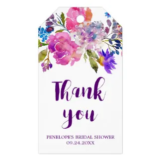 

2x3.5inch Purple Pink & Blue Flowers Bridal Shower Thank You Gift Tags