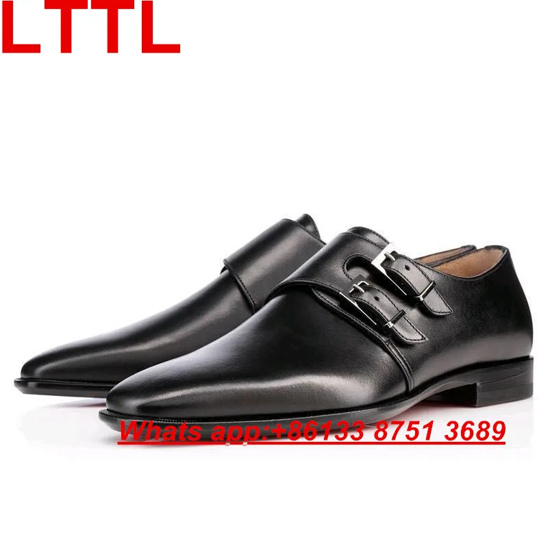 

New Spooky Casual Mens Shoes Party Shoes Genuine Leather Double Buckle Wedding Shoes Flats Zapatos Hombre Hasp Dress Mens Shoes