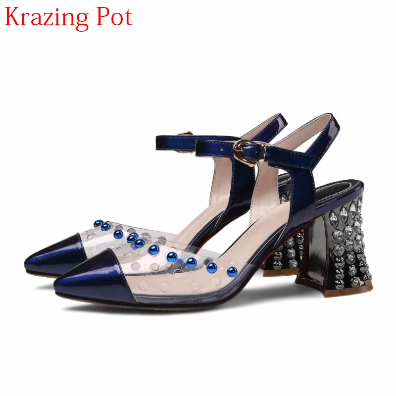 

2018 Fashion Jelly Shoes Brand Summer Shoes Shallow Diamond High Heels Transparent Women Pumps Rivets Luxury Wedding Shoes L29