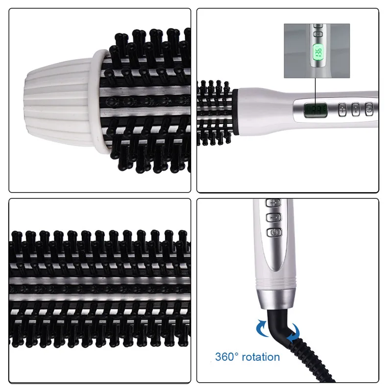 Ferro de Ondulação Escova de Cabelo Placa de Calor Cerâmica com Pente com Lcd para Modelador Temperatura Elétrica Ajustável Alisador Estilo - 7 Beleza e saúde