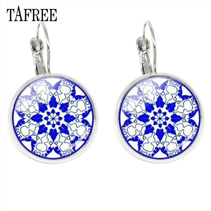 HN124 TAFREE индийские серьги Henna Mandala клипсы модные уникальные стекляный с картинкой художественное оформление серьги кабошон мужские и женские подарки Йога ювелирные изделия HN136 - Окраска металла: HN124