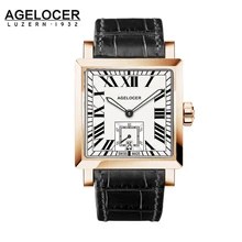 AGELOCER Watches Men Sports Watches Black steel Dual Time With Calendar Luminous Analog Gift Wristwatch Man Square Seconds Dial