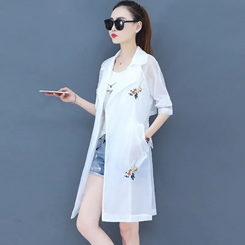 discounted  UHYTGF Summer tops coat women New embroidery plus size Sun protection clothing thin jacket Anti-UV 