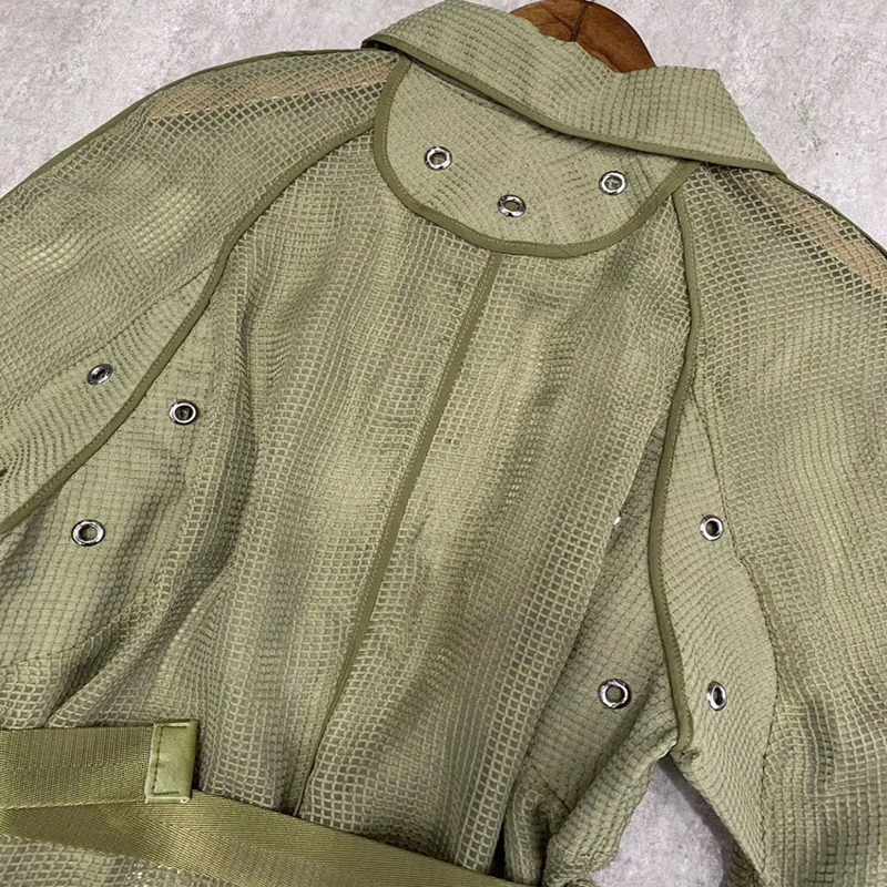 Spring Autumn Army Green Military Safari Style Solid Women's Wind-breaker Lapel Full Single Breasted Sashes Women's Coat