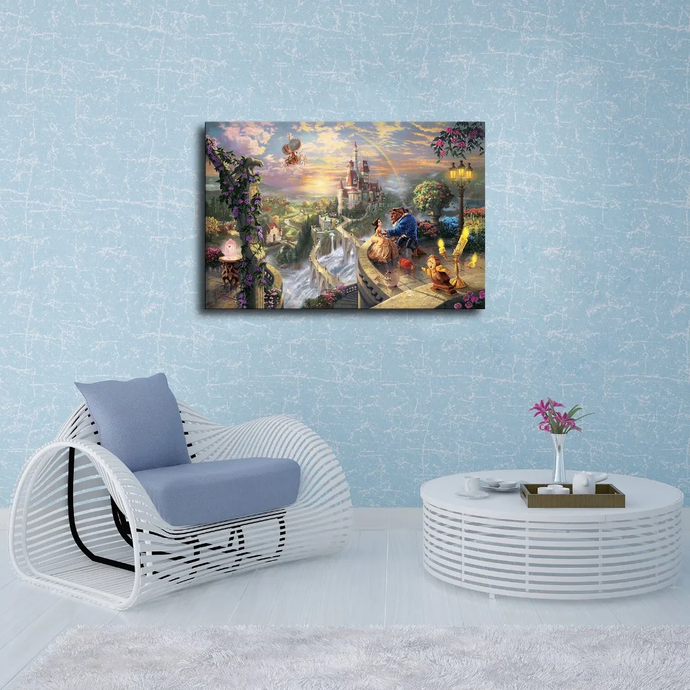 H1135 Thomas Kinkade Beauty Beast Hd Canvas Print Home Living Room Bedroom Wall Pictures Art Painting