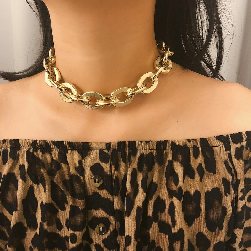 

Punk Gold Aluminium Rope Chain Chokers Necklace Collar For Women Big Size Exaggeration Model Street Shooting Jewelry Wholesale