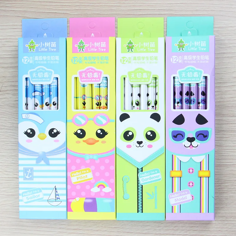 

High Quality 72pcs HB Wood Pencil Kawaii Panda Animal Pencils for School Supplies Cute Stationary Pencil with Erasers Kids Gift