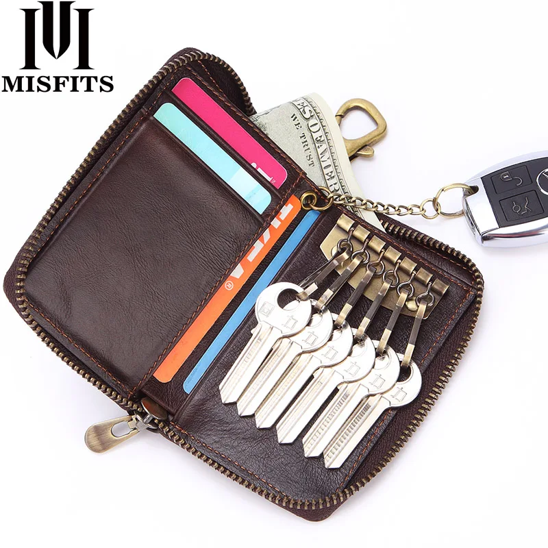 MISFITS Key Wallets Genuine Leather Men Purse Fashion Multi Functional Car Key Organizer Card ...