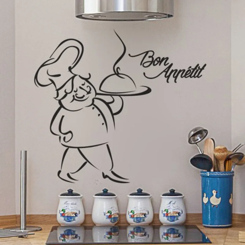 

Chef good appetite Art Sticker Restaurant Kitchen Removable Vinyl Wall Stickers DIY Home Decor Waterproof Wallpaper JG1589