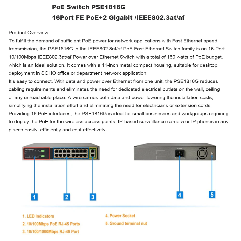 IMPORX POE коммутатор сети 16 + 2 порта для беспроводной ip камеры 10/100/1000 Мбит/с Ethernet CCTV Vlan