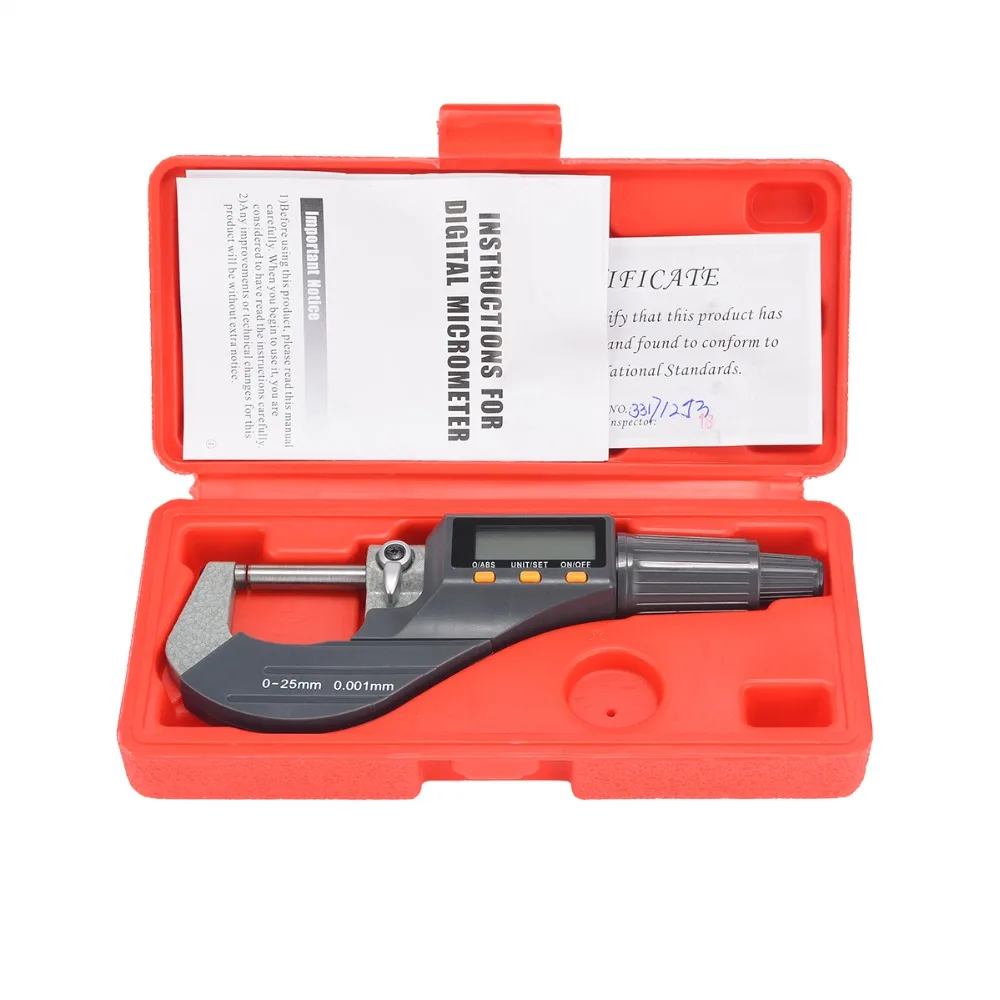 0-1/" 0.00005/" LCD Digital Electronic Outside Micrometer Carbide Tip 0-25mm Kits