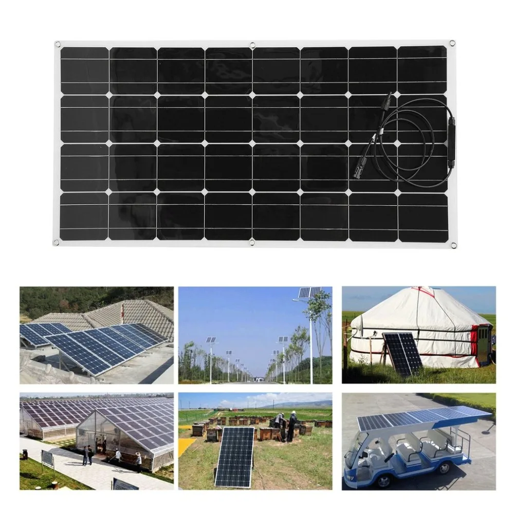 

100W 12V Monocrystalline Flexible Solar Panel Module Outdoor Solar Charging Device Solar Power System For Off Grid RV Boat