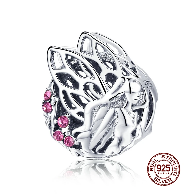 MOWIMO 925 пробы Серебряный цветок фея CZ бусины Шарм Подходит Pandora Браслеты кулон ожерелье S925 ювелирные изделия BKC921
