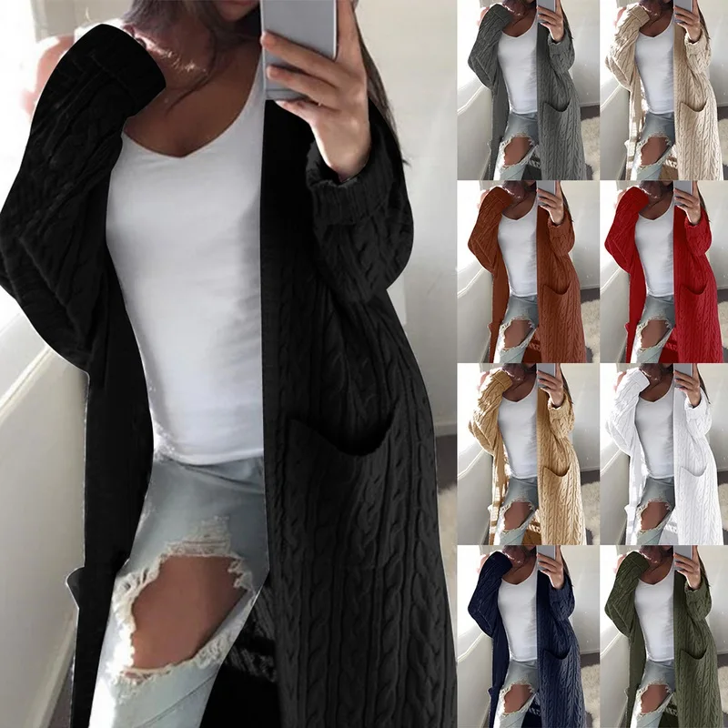 Длинный женский Кардиган с длинным рукавом, теплый вязаный свитер, кардиганы, Осень-зима, женские свитера,, Джерси, Mujer Invierno