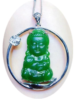 

S925 silver Inlaid Natural Chalcedony Buddha Pendant Necklace