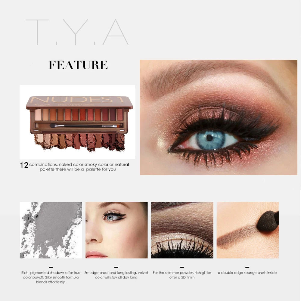 TYA 12 Палитра тепла цветная пелетка теней для глаз Бальзам Блеск Пигмент матовый Палитра для бровей, косметический макияж натуральный комплект с кисточкой