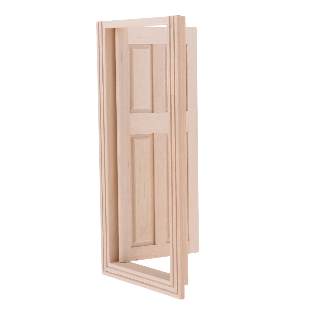 1/12 Dollhouse Miniature Wooden External 4-Pane Double Door Unpainted DIY