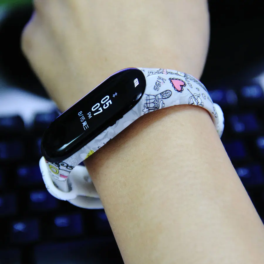 Браслет для xiaomi mi Band 4 3 ремешок с принтом часы силиконовый браслет band