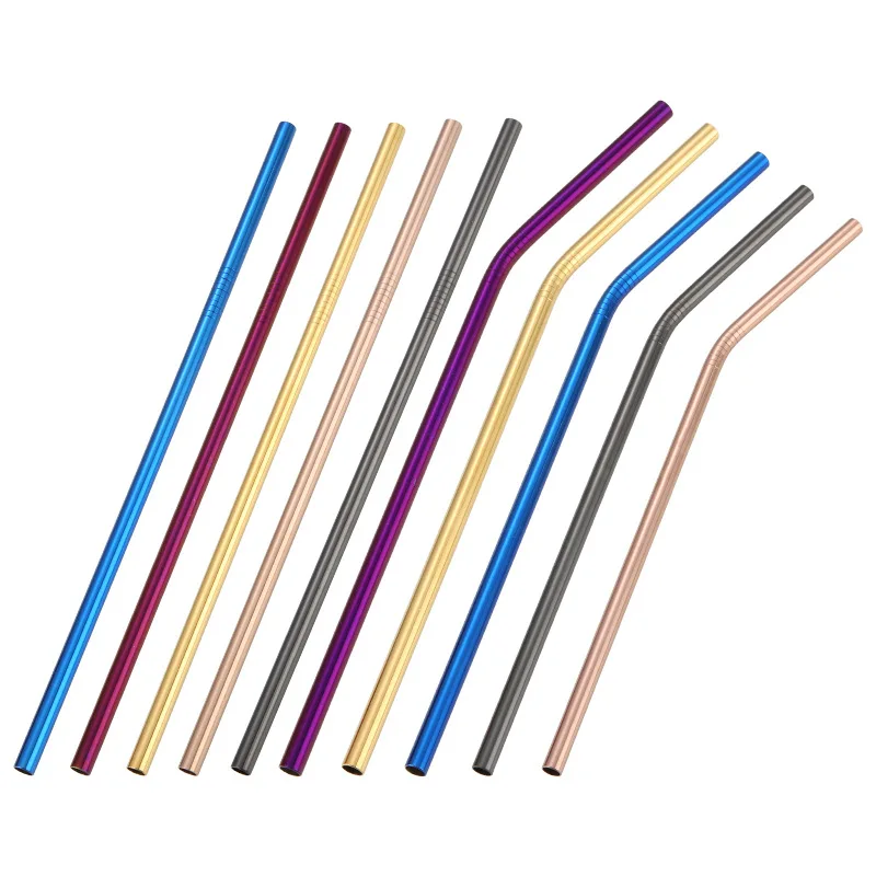 100pcs Stainless Steel Straws Bubble Tea Diameter Reusable Drinking Straw Milk Tea Rainbow