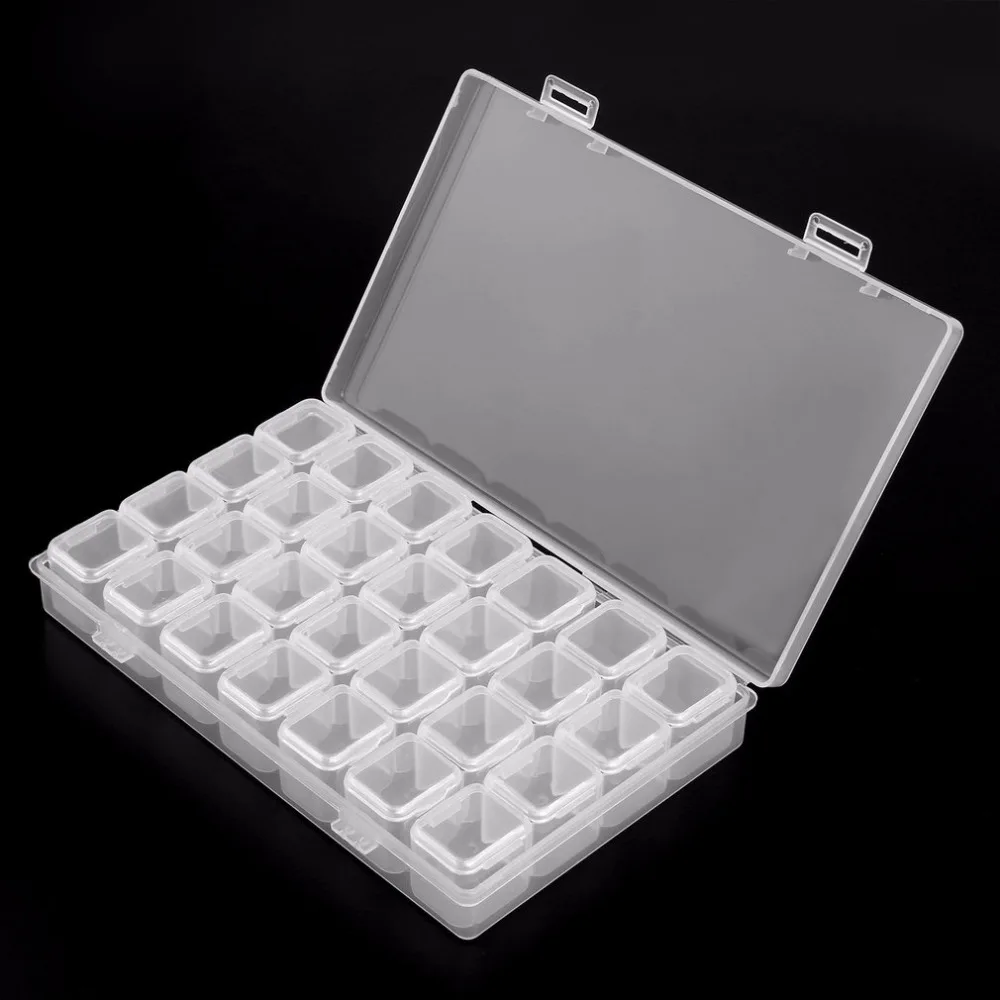 

28 Slots Clear Plastic Empty Storage Box for Nail Art Manicure Tools Beads Display Storage Case Organizer Holder new