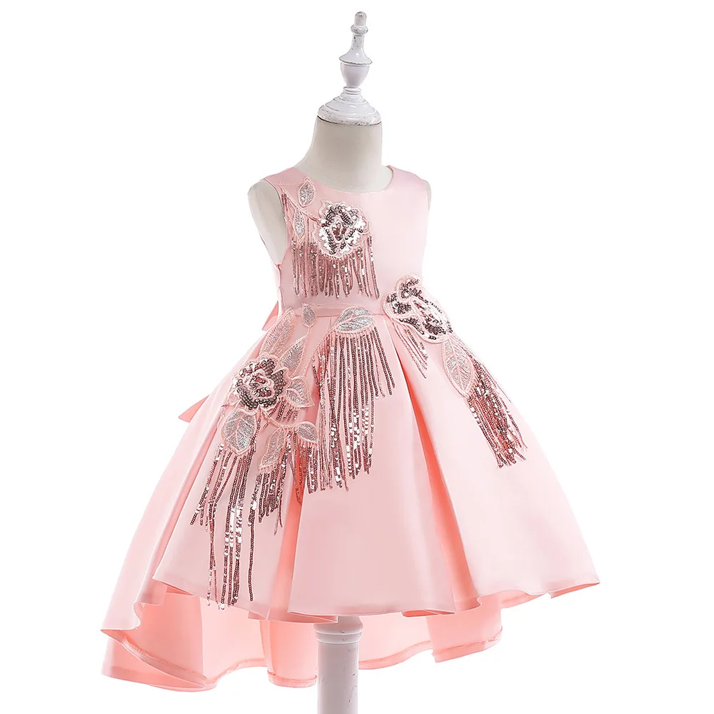 2019 розовые платья для девочек с цветочным узором розовый Совок молния Junior для маленьких девочек пляжные Маленькая невеста Nohemian бисером